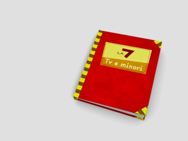 LA7 e Minori — pop-up book spread with animated characters