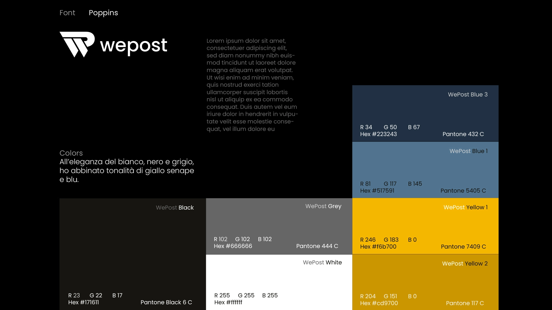 WEPOST palette cromatica e font