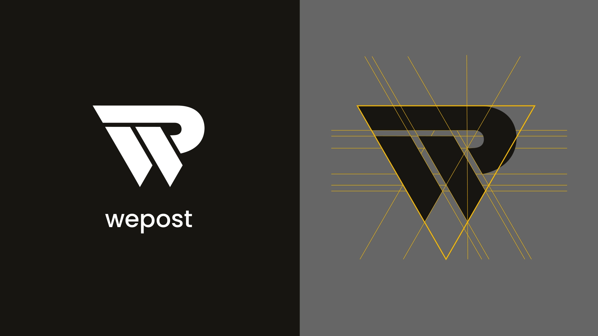 WEPOST logo mark on black and logo construction grid